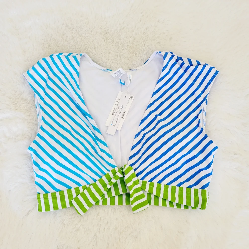 🐠BLEU ROD BEATTIE TIE FRONT CAP SLEEVE BIKINI TOP & FOLDOVER BOTTOMS SIZE 12 - Picture 4 of 9